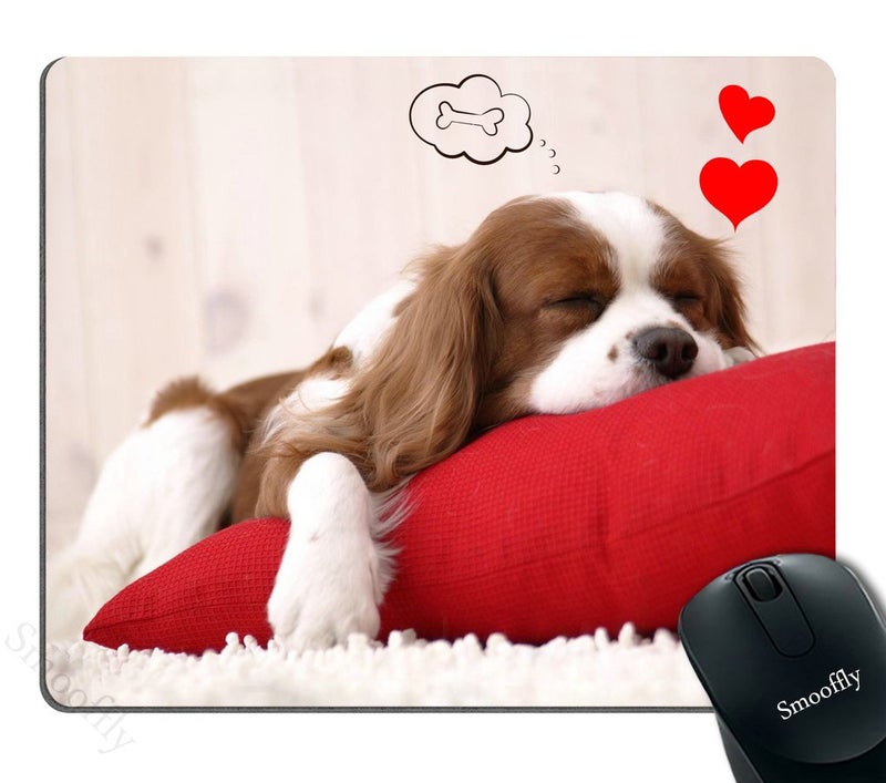 Smooffly Funny Dog Mouse Pad Red, Cute Puppy Sleeping on a Pillow Dreaming of a Bone Personality Desings Gaming Mouse Pad - Image 1